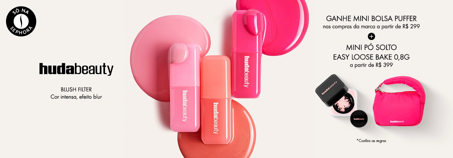 Huda Beauty - Ganhe mini bolsa puffer e mini pó solto