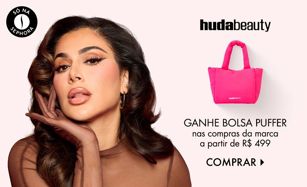 Huda Beauty | Ganhe bolsa puffer nas compras da marca a partir de R$ 499