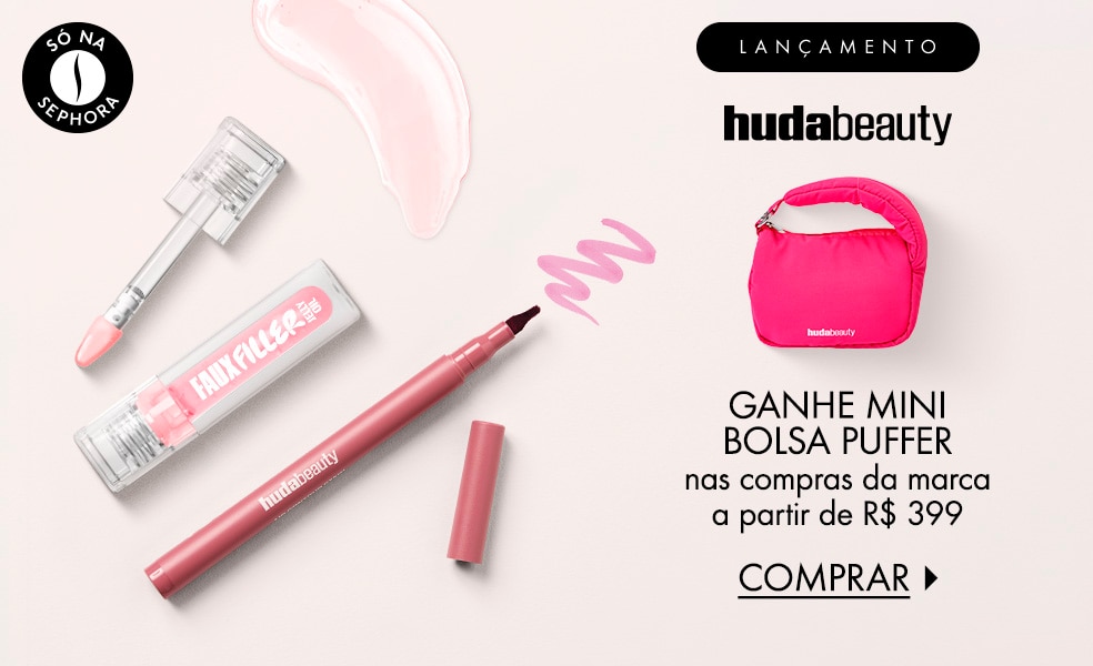 Huda Beauty | Ganhe mini bolsa puffer nas compras da marca a partir de R$ 399